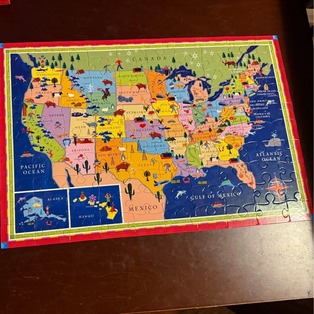 eeBoo USA Map Jigsaw Puzzle 100 Piece This Land is Your Land Kids Geography Toy